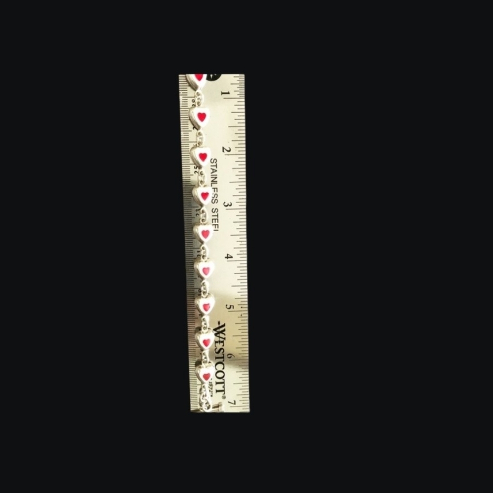RED Vintage Sterling Silver enamel  Inlay 7" Bracelet. B3 - Picture 11 of 12